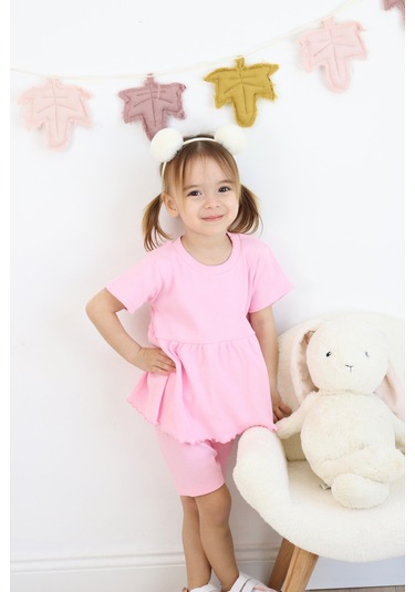 Fırfırlı Şortlu Takım Pembe