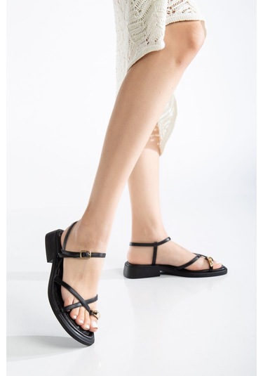 Elit Btlp01 Kadın Düz Sandalet Siyah Siyah