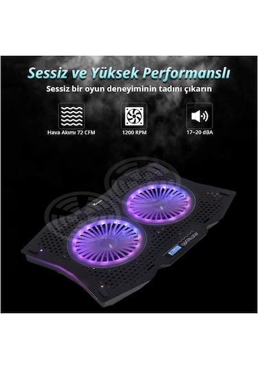 Juo GT 2 Fanlı 1500 RPM LCD Ekranlı Led Aydınlatmalı RGB Hız ve Yükseklik Ayarlı Gaming Oyuncu Notebook Soğutucu