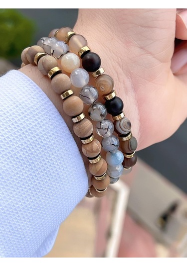 Nursaat Doğal Taş Özel Kombin Kurvas Ve Ay Taşı Doğal Unisex Enerji Bilekliği Blkt.ns01 3 Adet Çok Renkli