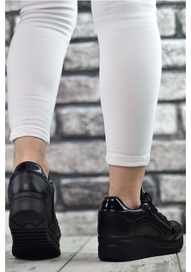 Konfores 1662 Anatomik Tabanlı Fermuarlı Bayan Sneakers Ayakk Siyah