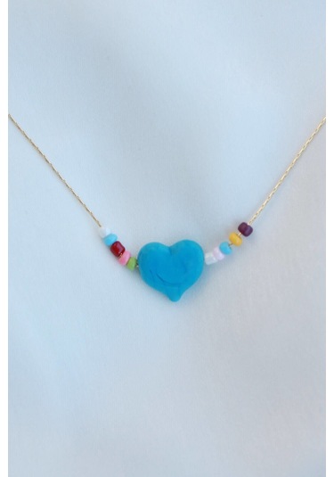 Murano Mavi Kalp Cam Kolye Mavi