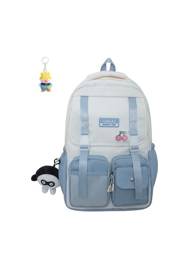 Runxi Life Hall Okul Çantası Ortaokul Öğrencisi Lise Öğrencisi Sırt Çantası Basit Büyük Kapasiteli Sırt Gri - Mavi