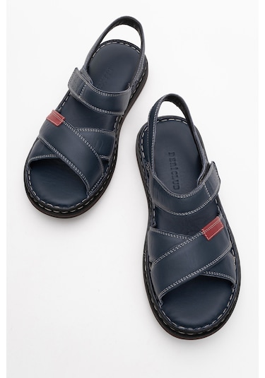 Dericlub Erkek Çapraz Bantlı Sandalet Gerçek Deri Dc 1216 Lacivert