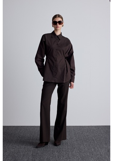 Bel Ayarlamalı Gömlek Kahverengi Kahverengi