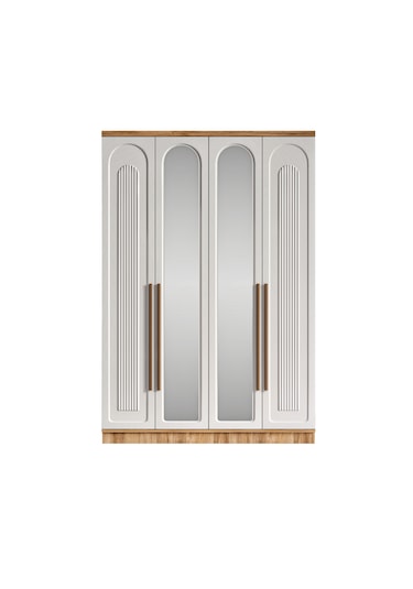 Flora 4 Kapaklı Aynalı Komple Mdf Gardırop - Elbise Dolabı