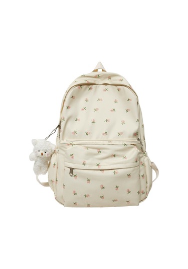 Vkemall Kadınlar İçin Modern Çift Omuzlu Çanta - Balıkçıklı Fare Desenli Geniş Hacimli Bilgisayar Sırt Çantası - Bej + Pembe Fare Bej