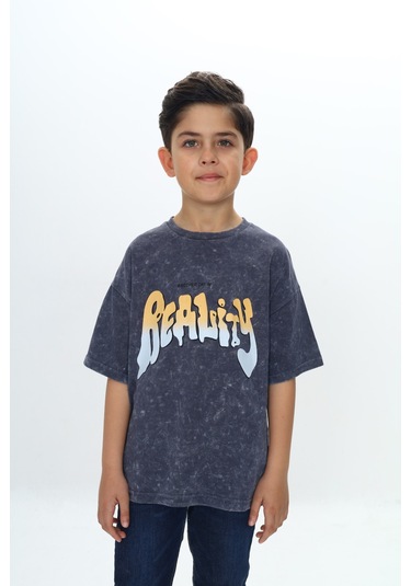 Toontoy Erkek Çocuk Reality Baskılı Tişört Füme