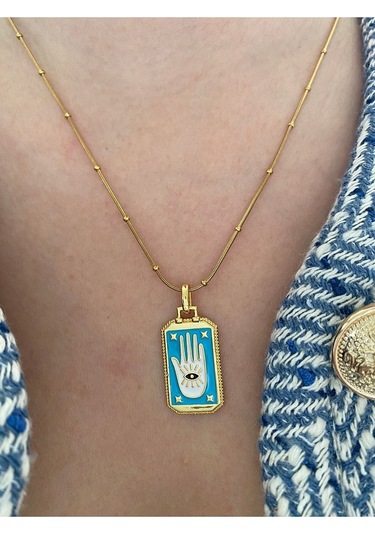 Vıp Seri - Fatmanın Eli Kararmaz Çelik Kadın Gold Kolye Modern Altın