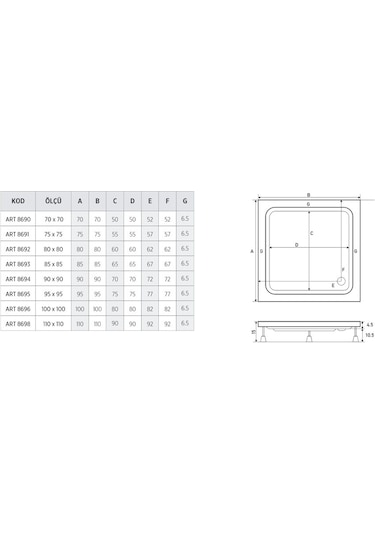Shower 90X90 Kare Duş Teknesi