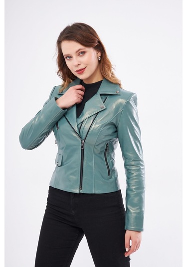 Derinss Dka1202 Hakiki Deri Kadın Yeşil Mont 001