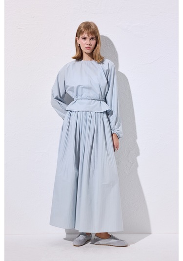 Piliseli Geniş Etek Mavi Mavi