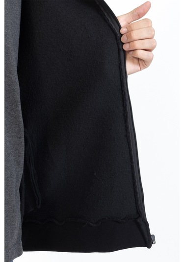 Tampap Erkek Kışlık Büyük Beden Kapşonlu Sweat Baskılı Fermuarlı Waynap Siyah