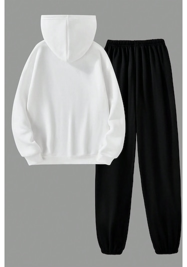 Papatya Kelebek Baskılı Çocuk Rahat Eşofman Takımı Beyaz