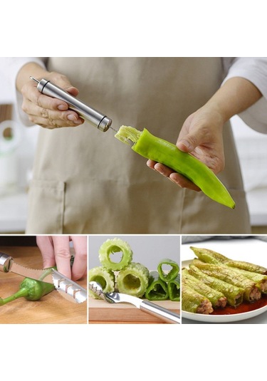 Sones 10 Adet Paslanmaz Çelik Biber Tohumu Ayıklayıcı Meyve Çekirdeği Bıçağı Yuvarlak Saplı