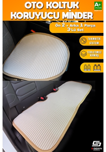 Oto Koltuk Koruyucu Minder Krem Universal 2+1 Parça Ön Arka A+ Kalite