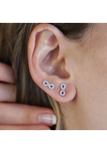 Zirkon Taşlı Sonsuzluk Gümüş Küpe Gümüş