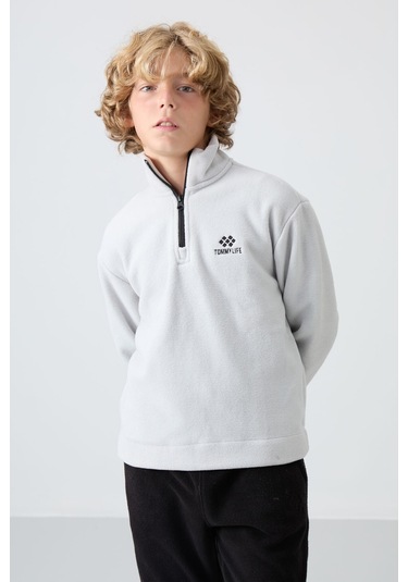 Tommy Life Taş Kalın Yumuşak Dokulu Standart Fit Nakışlı Polar Erkek Çocuk Sweatshirt - 11221 Taş