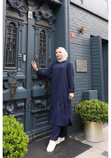 Kadın Lacivert Aerobin Uzun Kapşonlu İkili Takım T0219 Lacivert