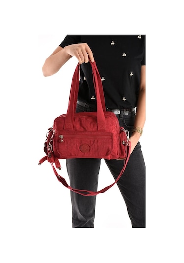 Omuz Çantası Çok Cepli Hafif Klinkır Kumaş 30 20 Cm Çapraz Askılı Postacı Çanta Kol Çantası Bordo