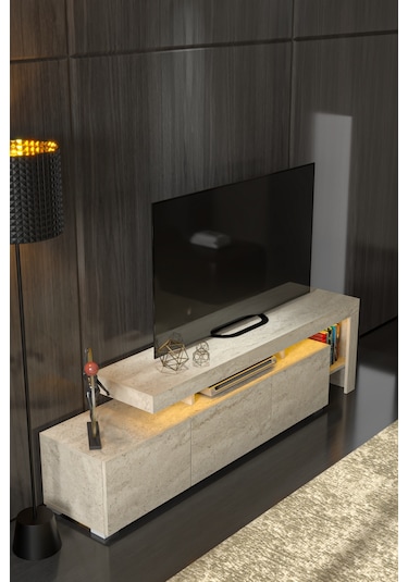 Luma Led Işıklı Tv Ünitesi Traverten