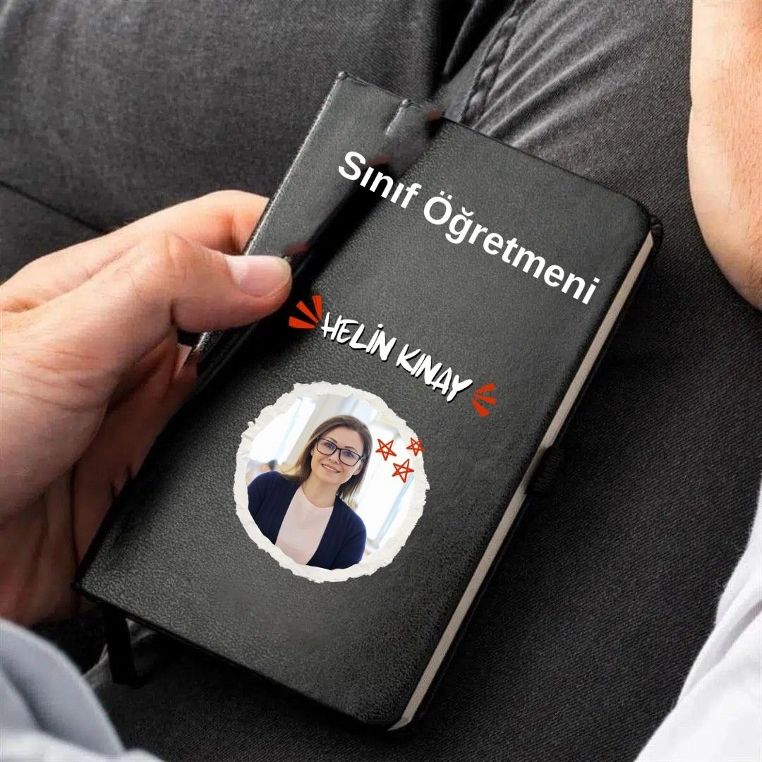 Kişiye Özel Fotoğraflı Ve İsim Baskılı Deri Not Defteri Öğretmenler Günü Hediyesi Siyah