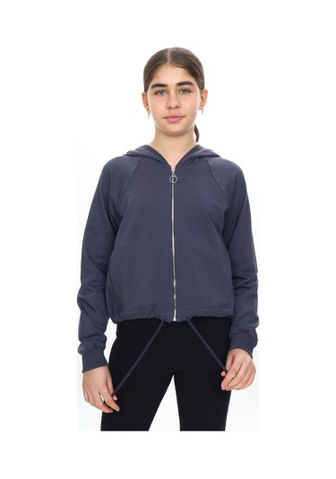 Toontoy Kız Çocuk Komple Kalp Baskılı Kapüşonlu Hırka Füme