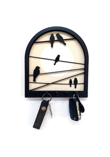 Cajuart Tel Üstünde Kuşlar Katmanlı Tasarım Duvar Askılık Anahtarlık Duvar Dekoru