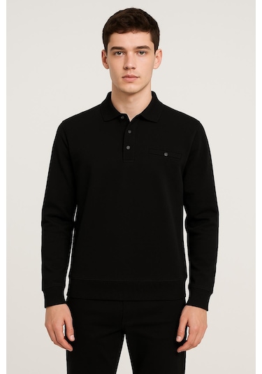 Simenti Regular Fit Polo Yaka Selanik Kazak - 7414 Siyah