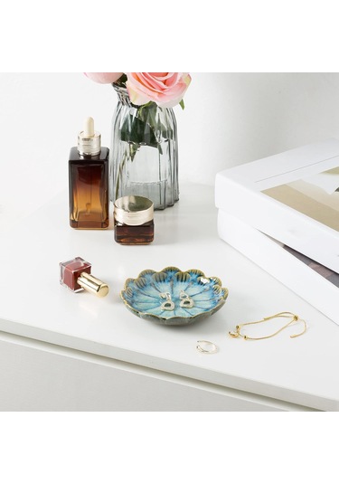 Springsun Klasik Mavi Seramik Dekoratif Saklama Tabağı - Yüzük, Küçük Eşya Ve Anahtar Depolama Kabı - Kaliteli Glaze İle Üretildi Mavi