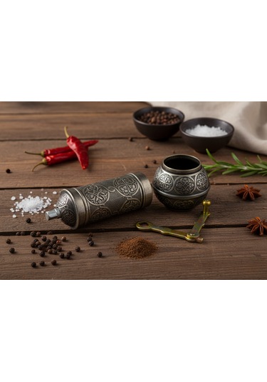 Zamak Metal Kalay Renk 3 Lü Set Karabiber,kahve,çörek Otu El Değirmeni Öğütücü Grinder Koyu Gri