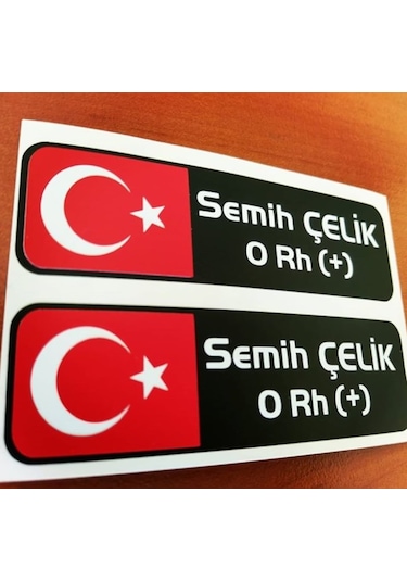 Isme Özel Kan Grubu Isim Bayraklı Isimlik Sticker 2 Adet Etiket
