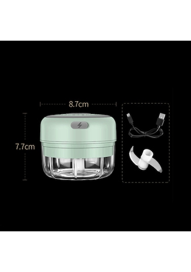 Youtek Usb Şarjlı Elektrikli Gıda Dilimleyici - Sarımsak Sebze Et Kesici, 100ml Hacimli Yeşil Yeşil