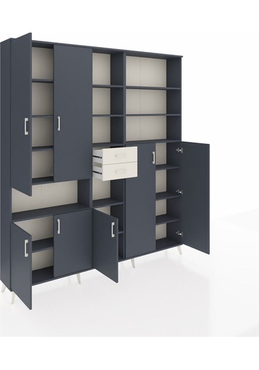 Arges Dolap 17 Raflı 2 Çekmeceli 7 Kapaklı 220x30x243 Antrasit-antrasit/aytaşı Antrasıt/aytası