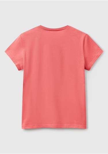 Kız Çocuk Siyah Simli Logo Baskılı T-shirt Pembe