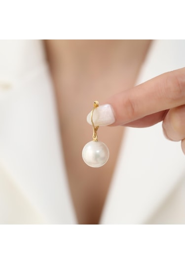 925 Ayar Gümüş Beyaz Tatlısu İncisi Küpe-14mm