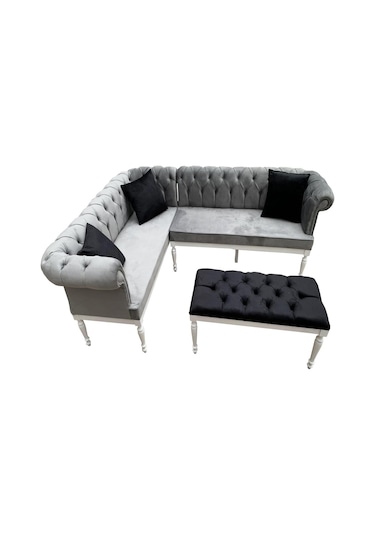 Evimeaksesuar Tamamı Gürgen Chester Kapitoneli Mutfak&Balkon Köşe Takımı