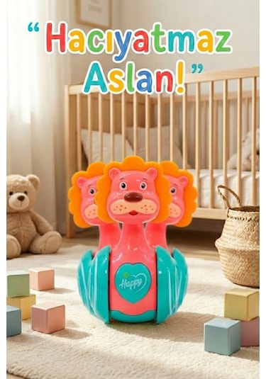 Sevimli Aslan Hacıyatmaz Oyuncak Kırmızı - Sesli Ve Çıngıraklı Sallanan Bebek Denge Oyuncağı
