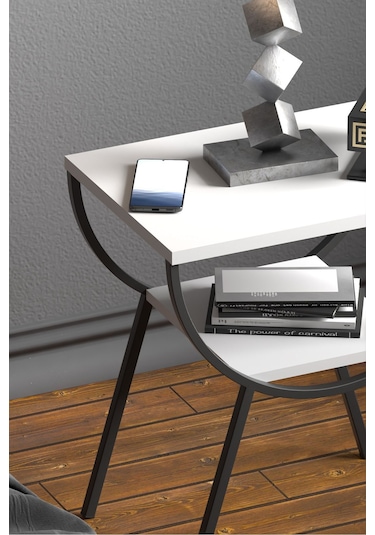 Yan Sehpa Komodin Metal Ayak Beyaz Beyaz Düz