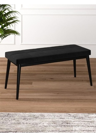 Tina Baby Face Modern Siyah Ahşap Ayak Bench Oturak 90x40, Ayakkabılık Bank, Yatak Ucu Puf Siyah