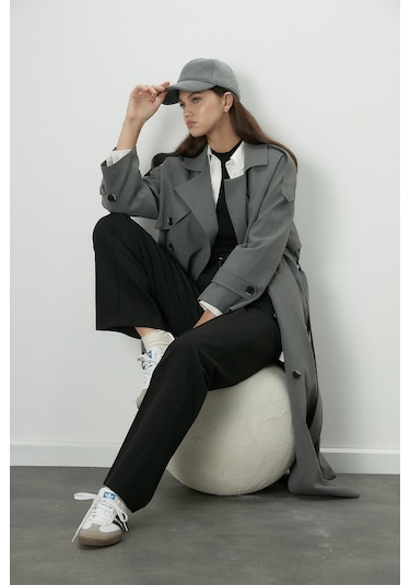 Manuka Premium Oversize Trençkot Gri