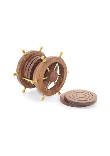 Pirinç Dümenli Ahşap Bardak Altı Çok Renkli