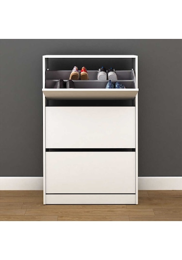 Flat Duo 3 Katlı Geniş Ayakkabılık Dolabı - Beyaz