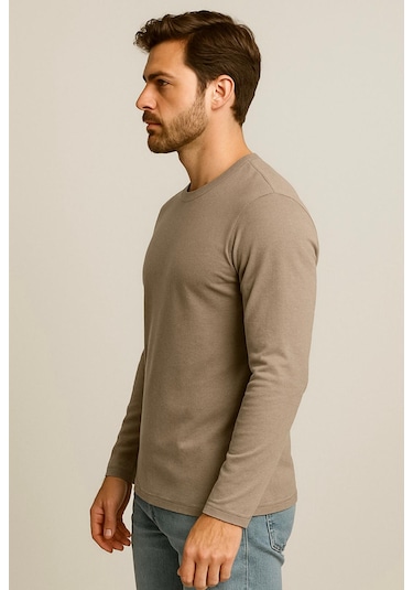 Erkek Toprak Rengi Uzun Kollu T-shirt-d240 Açık Kahverengi
