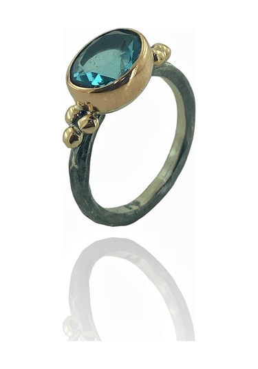 Magümüş El Üretim Doğal Oval Akuamarin Otantik 925 Ayar Gümüş Yüzük