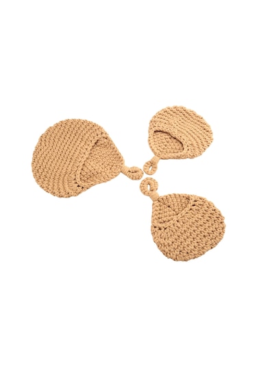 3'lü Set Asma Sepet, Meyve Ve Sebze Saklama İçin Kahverengi