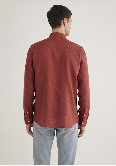 Mavi - Turuncu Keten Gömlek 0211466-71100 Turuncu