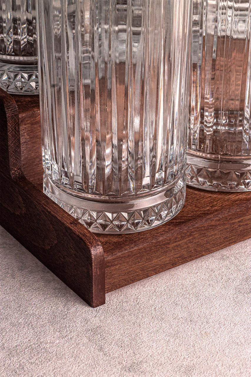 Mira 7 Parça Ahşap Vakumlu Kapaklı Standlı Cam Baharatlık Seti 450 Ml Çok Amaçlı Saklama Kabı Ahşap