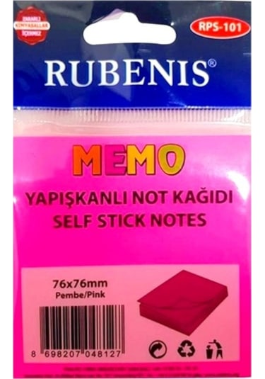 Memo Yapışkanlı Not Kağıdı 76x76mm Pembe - 3 Adet