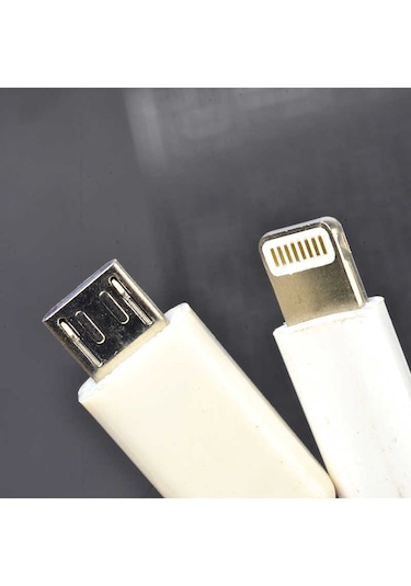 Ardemix Beyaz Çiftli Lightning-micro Kısa Usb Kablo